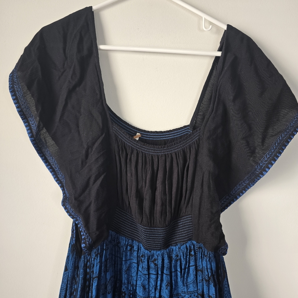 Free People In Search of Paradise A Line Printed Skirt Midi Dress L Blue/Black - Picture 5 of 15